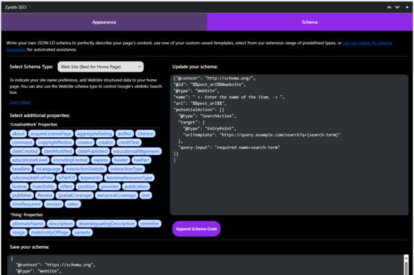 Zynith SEO WordPress Plugin on-page Schema Builder